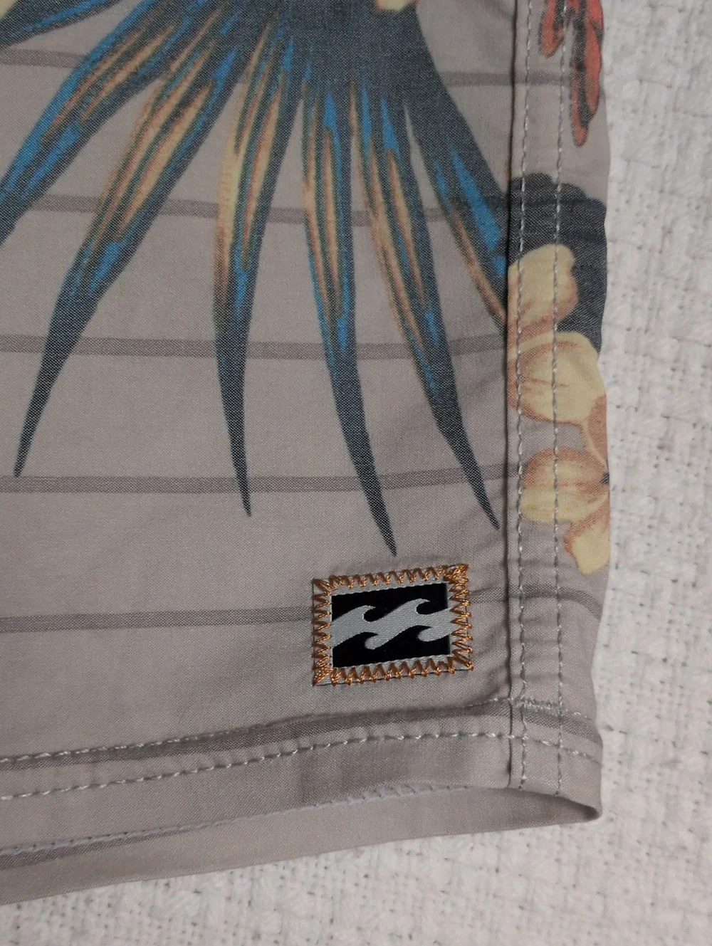 Billabong Men's Gray Floral Board Shorts with Blue Waistband